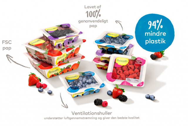 Vores nye indpakning, som indeholder 94% mindre plastik Driscolls