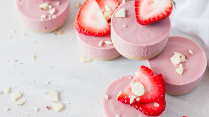 Veganske jordbærcheesecake-bidder – skal ikke bages